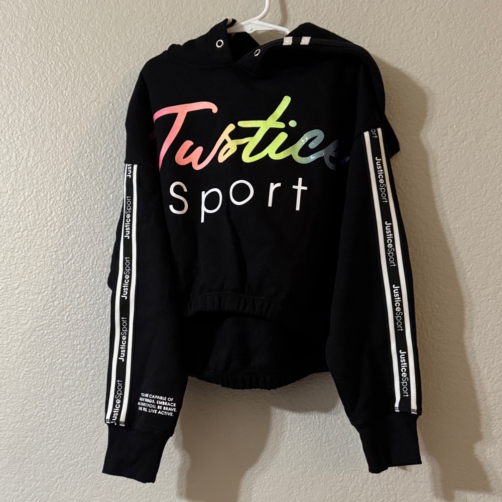 Justice Black Hoodie with Colorful Logo